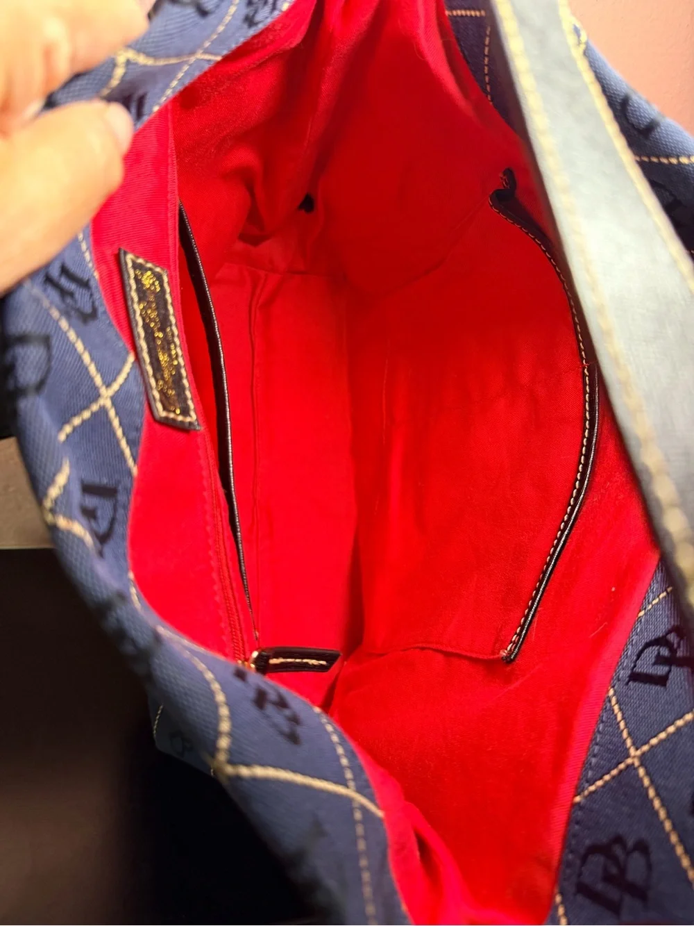 Dooney & Bourke Navy DB Logo Hobo with Gold Hardware Accent
